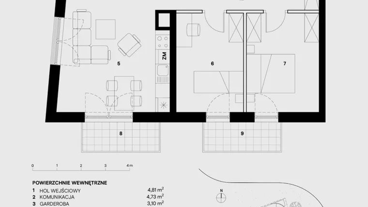 Rzut - Mieszkanie na sprzedaż 3 pokoje o powierzchni 66 m² - numer M15 w Skałka Residence