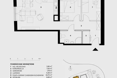 Rzut - Mieszkanie na sprzedaż 3 pokoje o powierzchni 59,2 m² - numer M17 w Skałka Residence