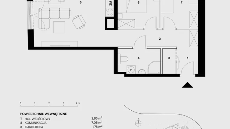 Rzut - Mieszkanie na sprzedaż 3 pokoje o powierzchni 59,2 m² - numer M17 w Skałka Residence