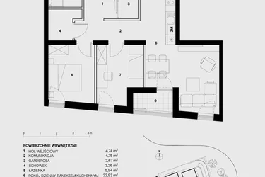 Rzut - Mieszkanie na sprzedaż 3 pokoje o powierzchni 63,79 m² - numer M20 w Skałka Residence
