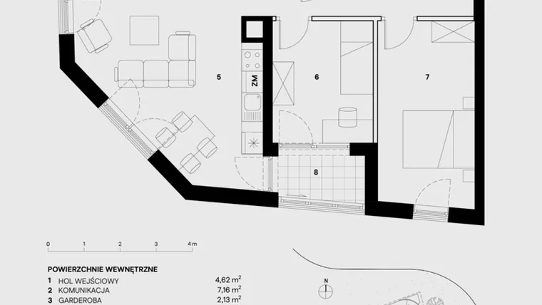 Rzut - Mieszkanie na sprzedaż 3 pokoje o powierzchni 68,87 m² - numer M19 w Skałka Residence