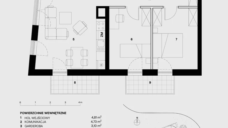 Rzut - Mieszkanie na sprzedaż 3 pokoje o powierzchni 65,82 m² - numer M21 w Skałka Residence