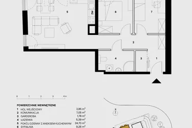 Rzut - Mieszkanie na sprzedaż 3 pokoje o powierzchni 59,2 m² - numer M23 w Skałka Residence