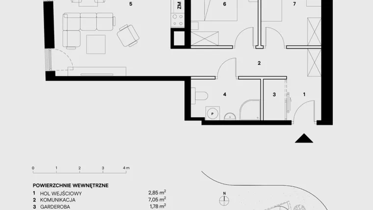 Rzut - Mieszkanie na sprzedaż 3 pokoje o powierzchni 59,2 m² - numer M23 w Skałka Residence