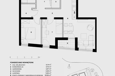 Rzut - Mieszkanie na sprzedaż 3 pokoje o powierzchni 63,79 m² - numer M26 w Skałka Residence