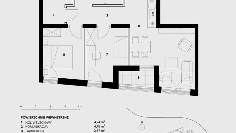 Rzut - Mieszkanie na sprzedaż 3 pokoje o powierzchni 63,79 m² - numer M26 w Skałka Residence