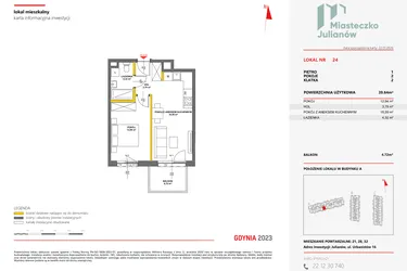 Rzut - Mieszkanie na sprzedaż 2 pokoje o powierzchni 39,47 m² - numer 24 w Miasteczko Julianów