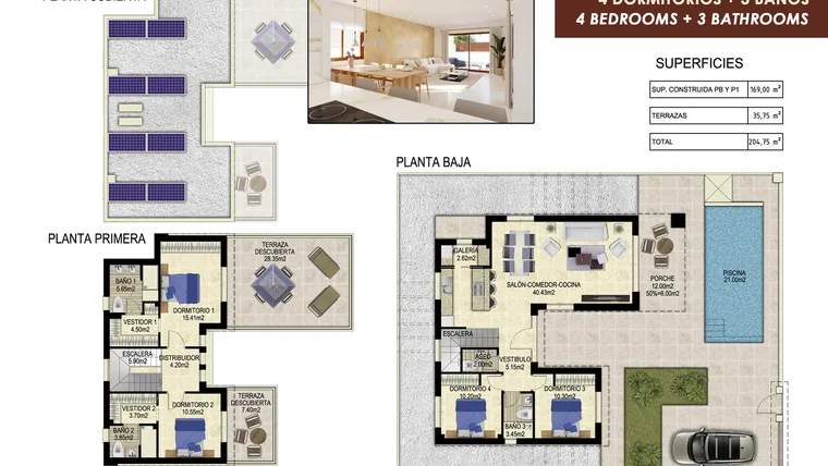 Rzut - Dom na sprzedaż 3 pokoje o powierzchni 204,75 m² - numer 22 w Domy w Orihuela - 72500927