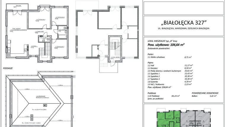 Rzut - Mieszkanie na sprzedaż 4 pokoje o powierzchni 104,64 m² - numer 4B w Białołęcka 327