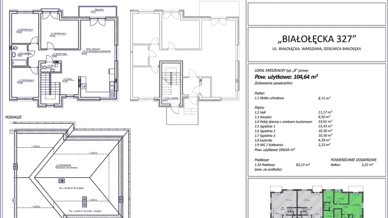 Rzut - Mieszkanie na sprzedaż 4 pokoje o powierzchni 104,64 m² - numer 5B w Białołęcka 327