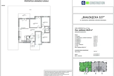 Rzut - Mieszkanie na sprzedaż 4 pokoje o powierzchni 89,29 m² - numer 6A w Białołęcka 327
