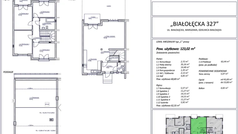 Rzut - Dom na sprzedaż 5 pokoi o powierzchni 123,02 m² - numer 1C w Białołęcka 327