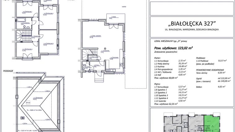 Rzut - Dom na sprzedaż 5 pokoi o powierzchni 123,02 m² - numer 6D w Białołęcka 327