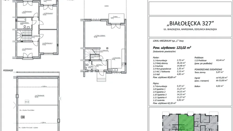 Rzut - Dom na sprzedaż 5 pokoi o powierzchni 123,02 m² - numer 8C w Białołęcka 327