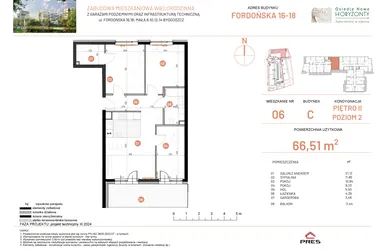 Rzut - Mieszkanie na sprzedaż 4 pokoje o powierzchni 66,51 m² - numer 16.6 w Osiedle Nowe Horyzonty etap II