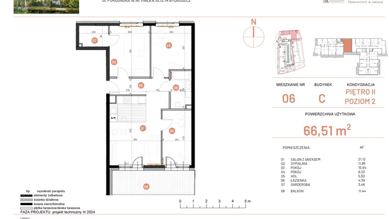 Rzut - Mieszkanie na sprzedaż 4 pokoje o powierzchni 66,51 m² - numer 16.6 w Osiedle Nowe Horyzonty etap II