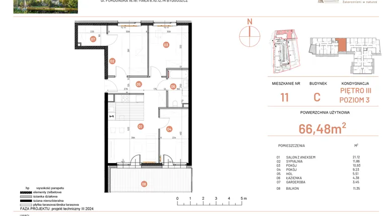Rzut - Mieszkanie na sprzedaż 4 pokoje o powierzchni 66,48 m² - numer 16.11 w Osiedle Nowe Horyzonty etap II