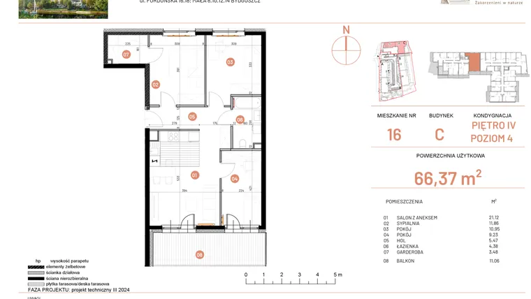 Rzut - Mieszkanie na sprzedaż 4 pokoje o powierzchni 66,37 m² - numer 16.16 w Osiedle Nowe Horyzonty etap II