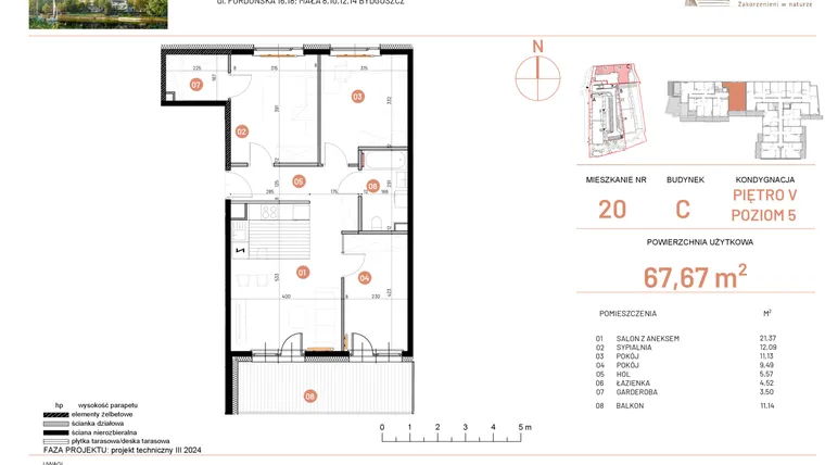 Rzut - Mieszkanie na sprzedaż 4 pokoje o powierzchni 67,67 m² - numer 16.20 w Osiedle Nowe Horyzonty etap II