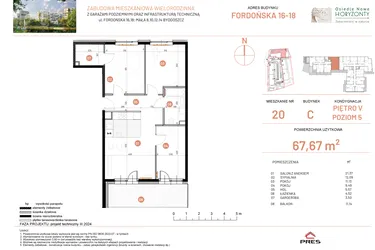 Rzut - Mieszkanie na sprzedaż 4 pokoje o powierzchni 67,67 m² - numer 16.20 w Osiedle Nowe Horyzonty etap II