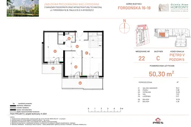 Rzut - Mieszkanie na sprzedaż 3 pokoje o powierzchni 50,3 m² - numer 16.22 w Osiedle Nowe Horyzonty etap II