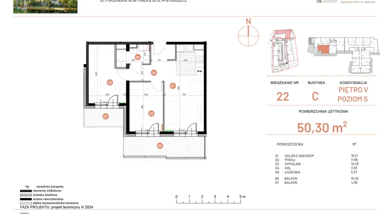 Rzut - Mieszkanie na sprzedaż 3 pokoje o powierzchni 50,3 m² - numer 16.22 w Osiedle Nowe Horyzonty etap II