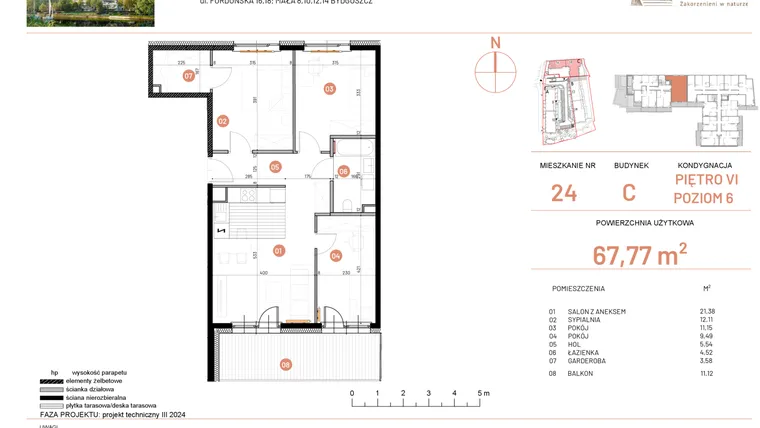 Rzut - Mieszkanie na sprzedaż 4 pokoje o powierzchni 67,77 m² - numer 16.24 w Osiedle Nowe Horyzonty etap II