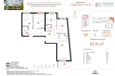 Rzut - Mieszkanie na sprzedaż 4 pokoje o powierzchni 83,14 m² - numer 18.9 w Osiedle Nowe Horyzonty etap II
