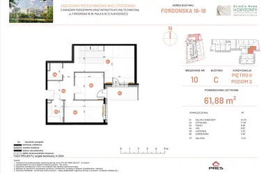 Rzut - Mieszkanie na sprzedaż 3 pokoje o powierzchni 61,88 m² - numer 18.10 w Osiedle Nowe Horyzonty etap II