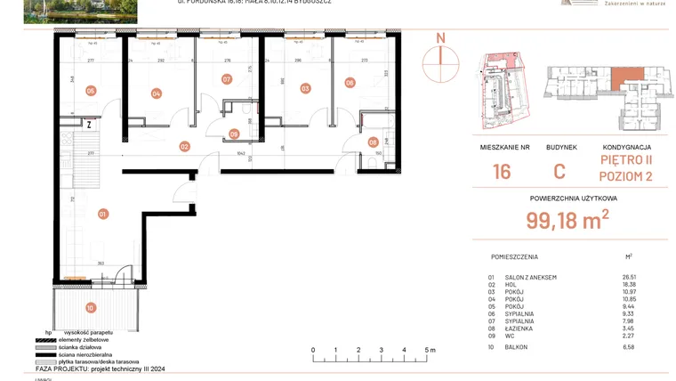 Rzut - Mieszkanie na sprzedaż 6 pokoi o powierzchni 99,18 m² - numer 18.16 w Osiedle Nowe Horyzonty etap II