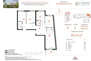 Rzut - Mieszkanie na sprzedaż 5 pokoi o powierzchni 83,14 m² - numer 18.17 w Osiedle Nowe Horyzonty etap II