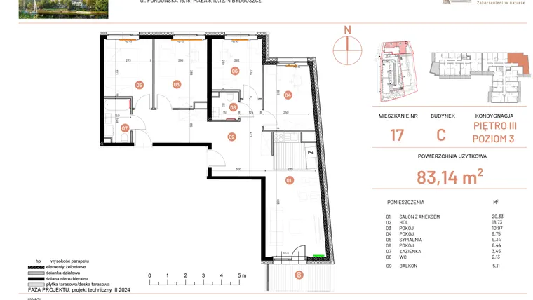 Rzut - Mieszkanie na sprzedaż 5 pokoi o powierzchni 83,14 m² - numer 18.17 w Osiedle Nowe Horyzonty etap II
