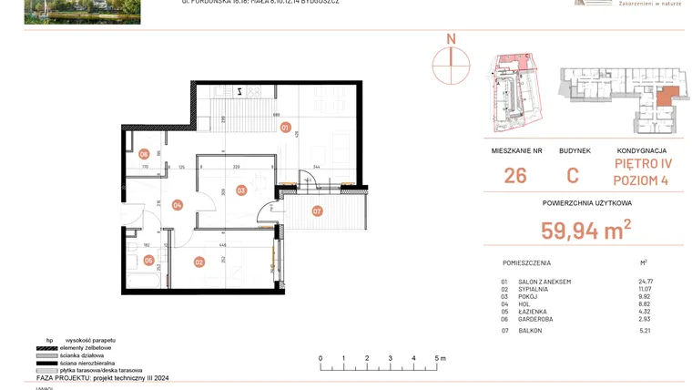 Rzut - Mieszkanie na sprzedaż 3 pokoje o powierzchni 59,94 m² - numer 18.26 w Osiedle Nowe Horyzonty etap II