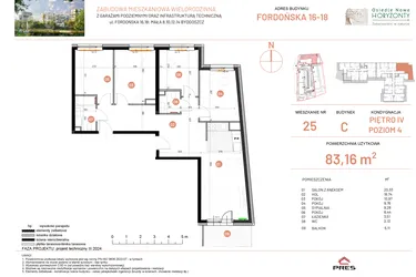 Rzut - Mieszkanie na sprzedaż 5 pokoi o powierzchni 83,16 m² - numer 18.25 w Osiedle Nowe Horyzonty etap II