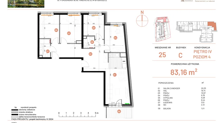 Rzut - Mieszkanie na sprzedaż 5 pokoi o powierzchni 83,16 m² - numer 18.25 w Osiedle Nowe Horyzonty etap II