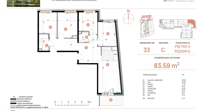 Rzut - Mieszkanie na sprzedaż 5 pokoi o powierzchni 83,59 m² - numer 18.33 w Osiedle Nowe Horyzonty etap II