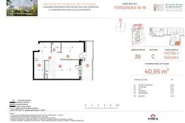Rzut - Mieszkanie na sprzedaż 2 pokoje o powierzchni 40,65 m² - numer 18.36 w Osiedle Nowe Horyzonty etap II