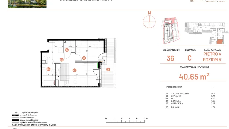 Rzut - Mieszkanie na sprzedaż 2 pokoje o powierzchni 40,65 m² - numer 18.36 w Osiedle Nowe Horyzonty etap II