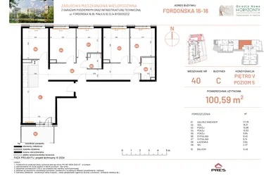 Rzut - Mieszkanie na sprzedaż 6 pokoi o powierzchni 100,59 m² - numer 18.40 w Osiedle Nowe Horyzonty etap II