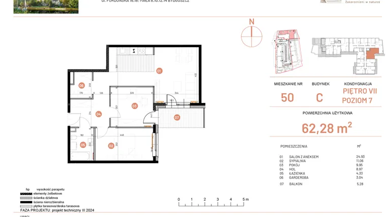 Rzut - Mieszkanie na sprzedaż 3 pokoje o powierzchni 62,28 m² - numer 18.50 w Osiedle Nowe Horyzonty etap II