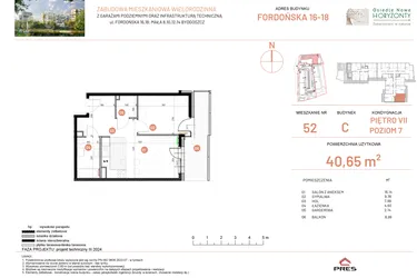 Rzut - Mieszkanie na sprzedaż 2 pokoje o powierzchni 40,65 m² - numer 18.52 w Osiedle Nowe Horyzonty etap II