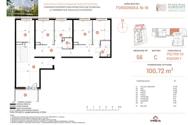Rzut - Mieszkanie na sprzedaż 6 pokoi o powierzchni 100,72 m² - numer 18.56 w Osiedle Nowe Horyzonty etap II