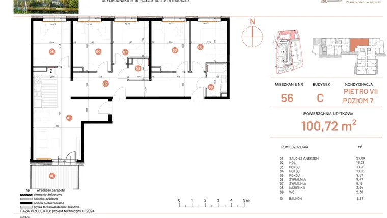Rzut - Mieszkanie na sprzedaż 6 pokoi o powierzchni 100,72 m² - numer 18.56 w Osiedle Nowe Horyzonty etap II