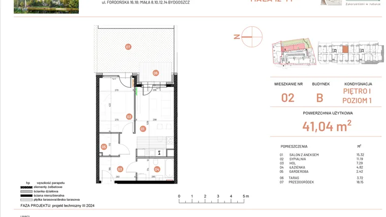 Rzut - Mieszkanie na sprzedaż 2 pokoje o powierzchni 41,04 m² - numer 12.2 w Osiedle Nowe Horyzonty etap III