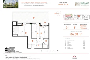 Rzut - Mieszkanie na sprzedaż 3 pokoje o powierzchni 64,56 m² - numer 12.1 w Osiedle Nowe Horyzonty etap III