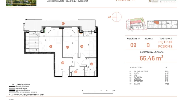 Rzut - Mieszkanie na sprzedaż 3 pokoje o powierzchni 65,46 m² - numer 12.9 w Osiedle Nowe Horyzonty etap III