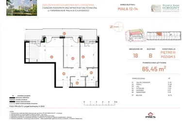 Rzut - Mieszkanie na sprzedaż 3 pokoje o powierzchni 65,45 m² - numer 12.18 w Osiedle Nowe Horyzonty etap III