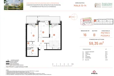Rzut - Mieszkanie na sprzedaż 3 pokoje o powierzchni 59,35 m² - numer 12.16 w Osiedle Nowe Horyzonty etap III