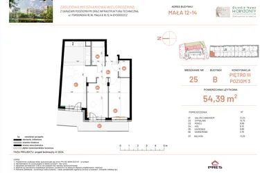 Rzut - Mieszkanie na sprzedaż 3 pokoje o powierzchni 54,39 m² - numer 12.25 w Osiedle Nowe Horyzonty etap III