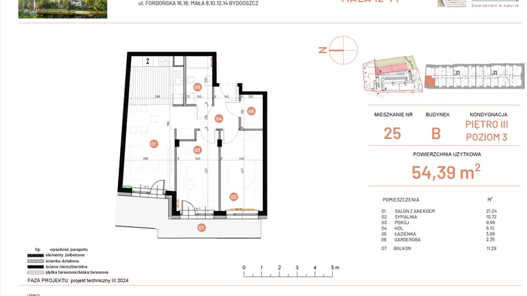 Rzut - Mieszkanie na sprzedaż 3 pokoje o powierzchni 54,39 m² - numer 12.25 w Osiedle Nowe Horyzonty etap III